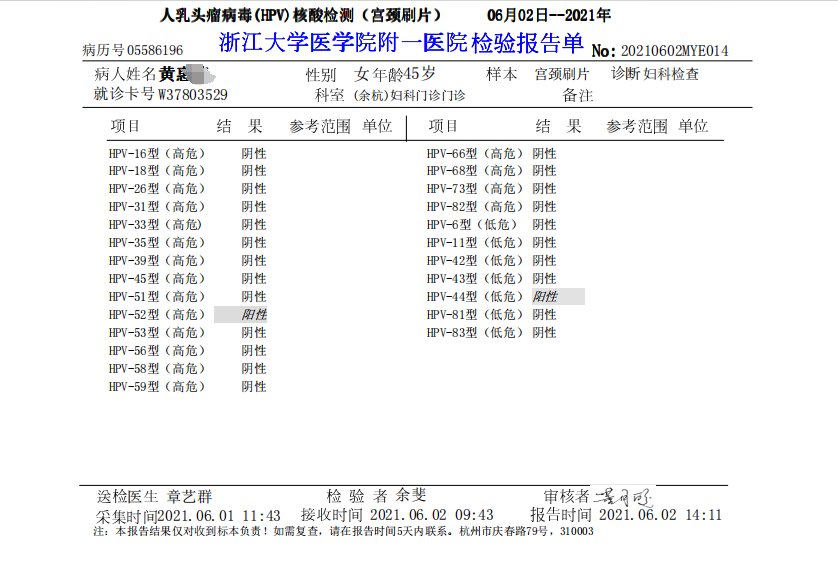 HPV核酸检测报告——高危型转阴