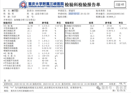 服药前后血常规检验报告——白细胞与淋巴细胞