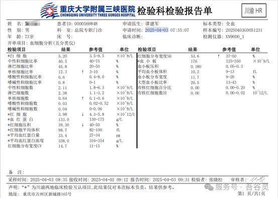 血红蛋白与贫血指标检查报告