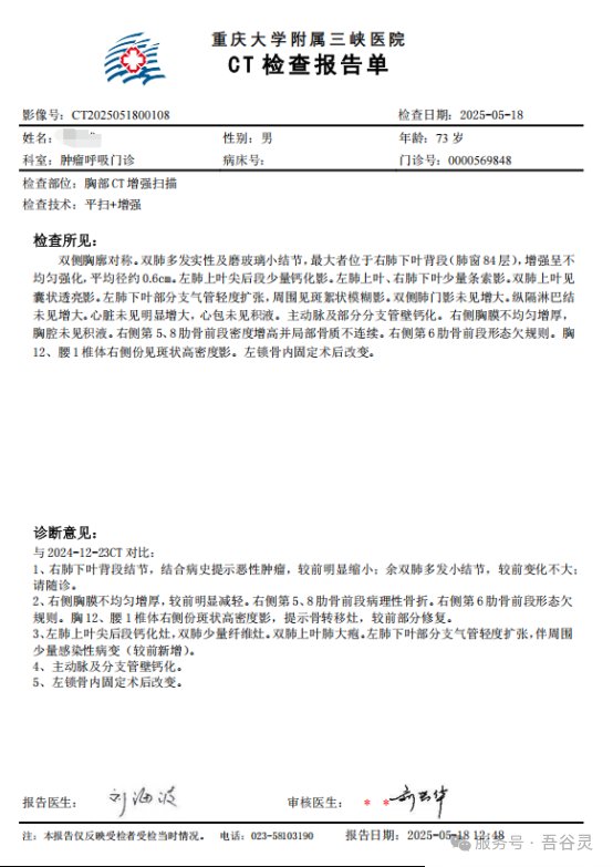 服药前后CT对比——肿瘤缩小